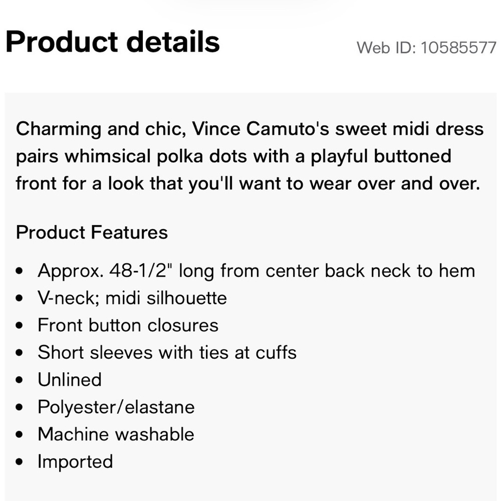 Vince Camuto Polka Dot Button-Front Midi Dress- 6 Petite - Picture 10 of 10